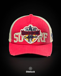 کلاه پشت تور زاپدار قرمز کرم برند چانگ لیم طرح Surf California