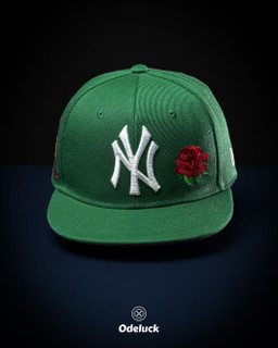 کلاه کپ بک فیت نیو ارا NY YANKEES 27 WORLD CHAMPIONS سبز با طرح گل رز قرمز